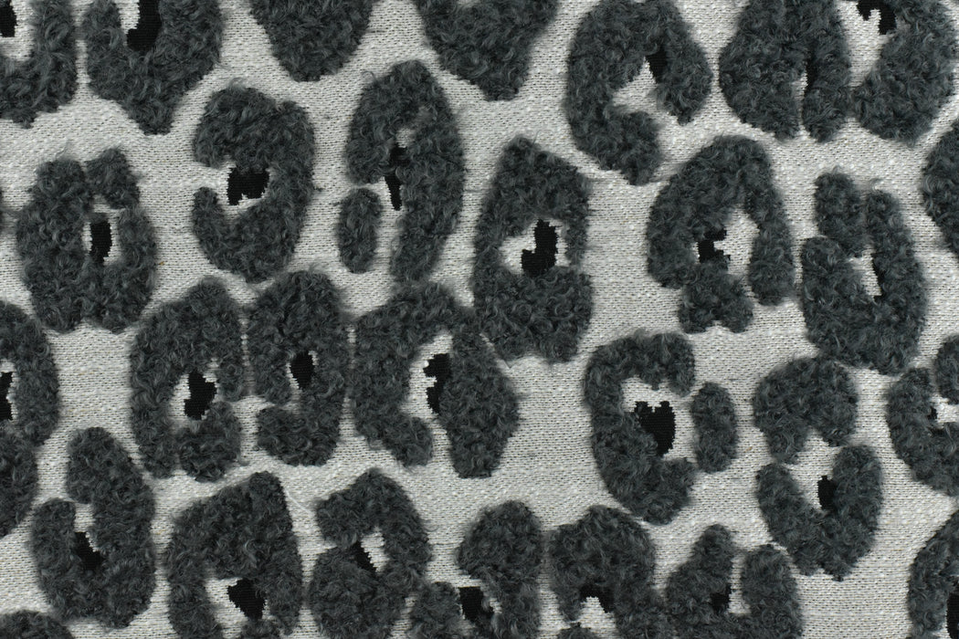 Heavy Weight Olive Grey Leopard Geometric Boucle Upholstery Fabric For Chair|Vintage Textured Abstract Animal Skin Fabric for Ottoman