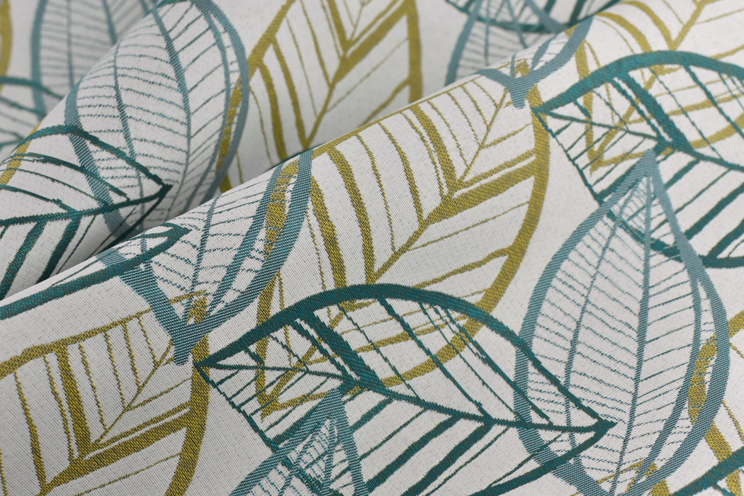 Blue Green Gold Coastal Tropical Leaf Indoor Outdoor Beach Cushion Upholstery Fabric|UV Resistant Furniture Fabric For Cushion Table Runner