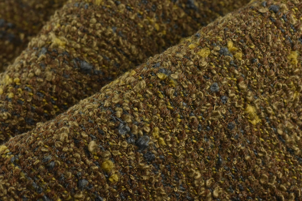 Heavyweight Wool Linen Blend Brown Light Gold Boucle Upholstery Fabric|Textured Fabric For Chair Sofa|Unique Chunky Furniture Fabric
