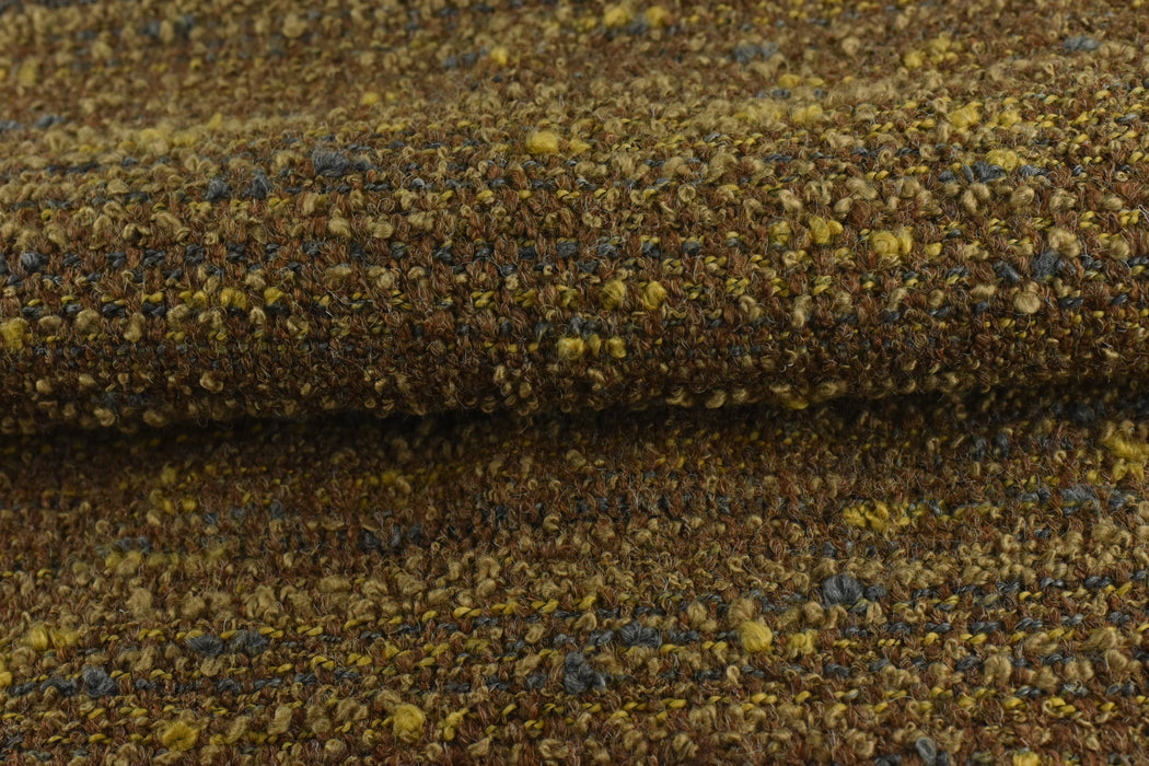 Heavyweight Wool Linen Blend Brown Light Gold Boucle Upholstery Fabric|Textured Fabric For Chair Sofa|Unique Chunky Furniture Fabric