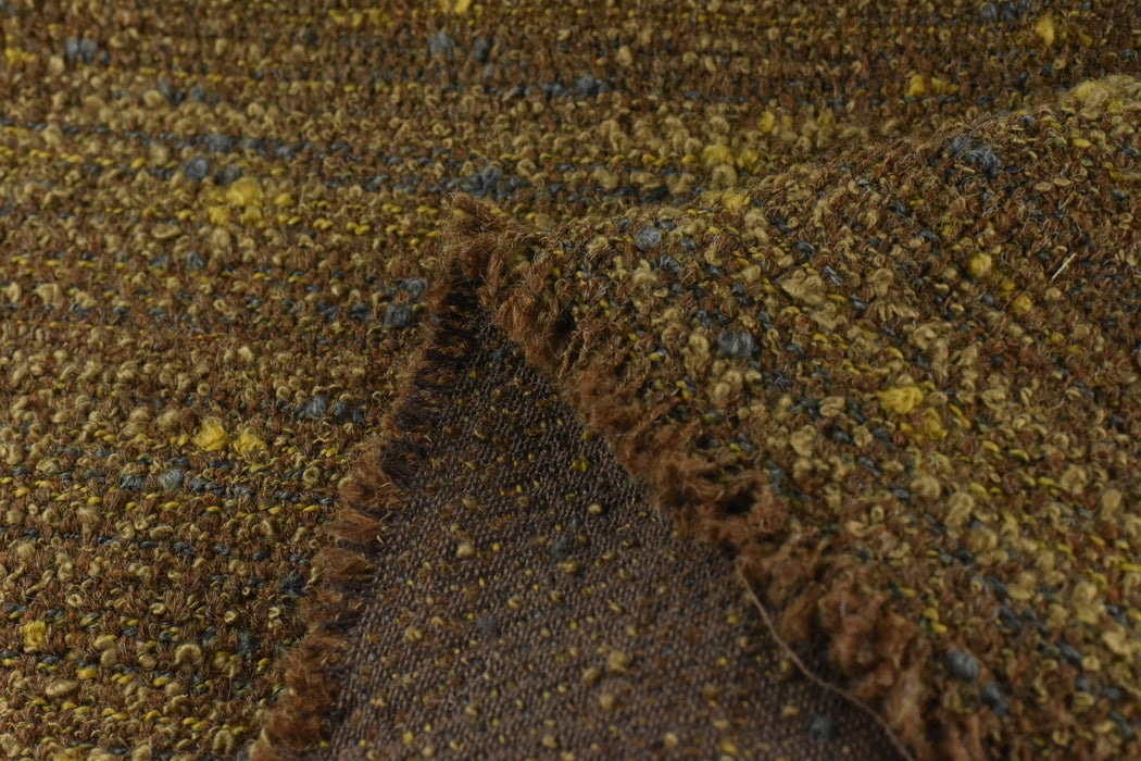 Heavyweight Wool Linen Blend Brown Light Gold Boucle Upholstery Fabric|Textured Fabric For Chair Sofa|Unique Chunky Furniture Fabric