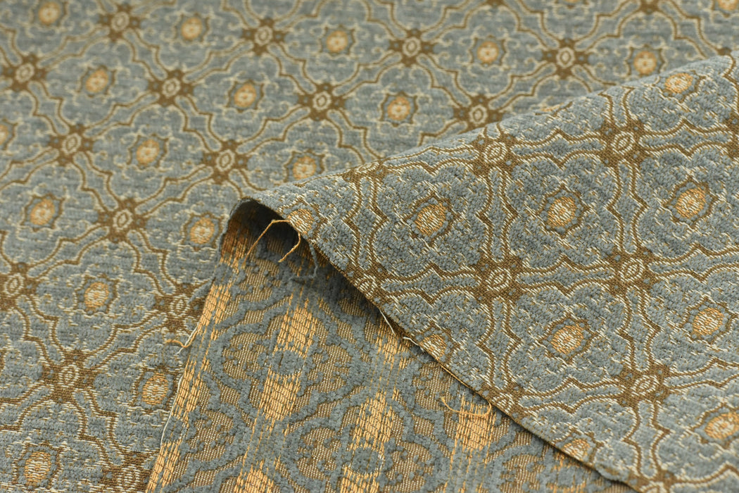 Vintage Red Gold Geometric Floral Chenille Jacquard Upholstery Fabric For Chair Cushion|French Country Farmhouse Fabric in Brown Chartreuse