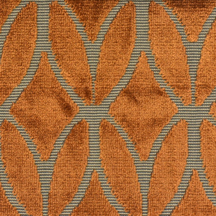 Heavyweight Burnt Orange Rhombus Leaf Cut Velvet Upholstery Fabric For Chair|Modern Minimalist Burnt Orange Geometric Velvet Fabric For Sofa