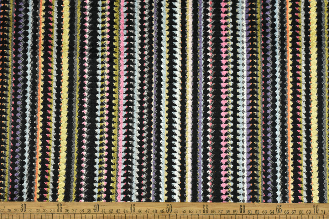 Heavy Weight Colorful Boho Zig Zag Striped Cut Velvet Upholstery Fabric|Vintage Geometric Sofa Fabric|Multicolor Textured Furniture Fabric