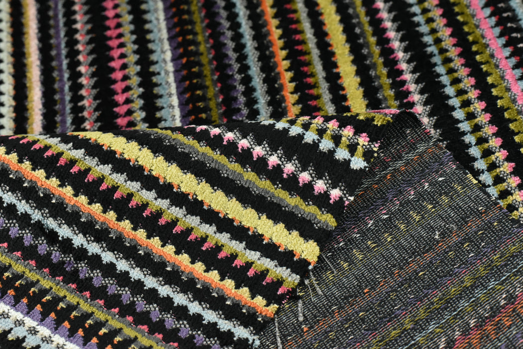 Heavy Weight Colorful Boho Zig Zag Striped Cut Velvet Upholstery Fabric|Vintage Geometric Sofa Fabric|Multicolor Textured Furniture Fabric