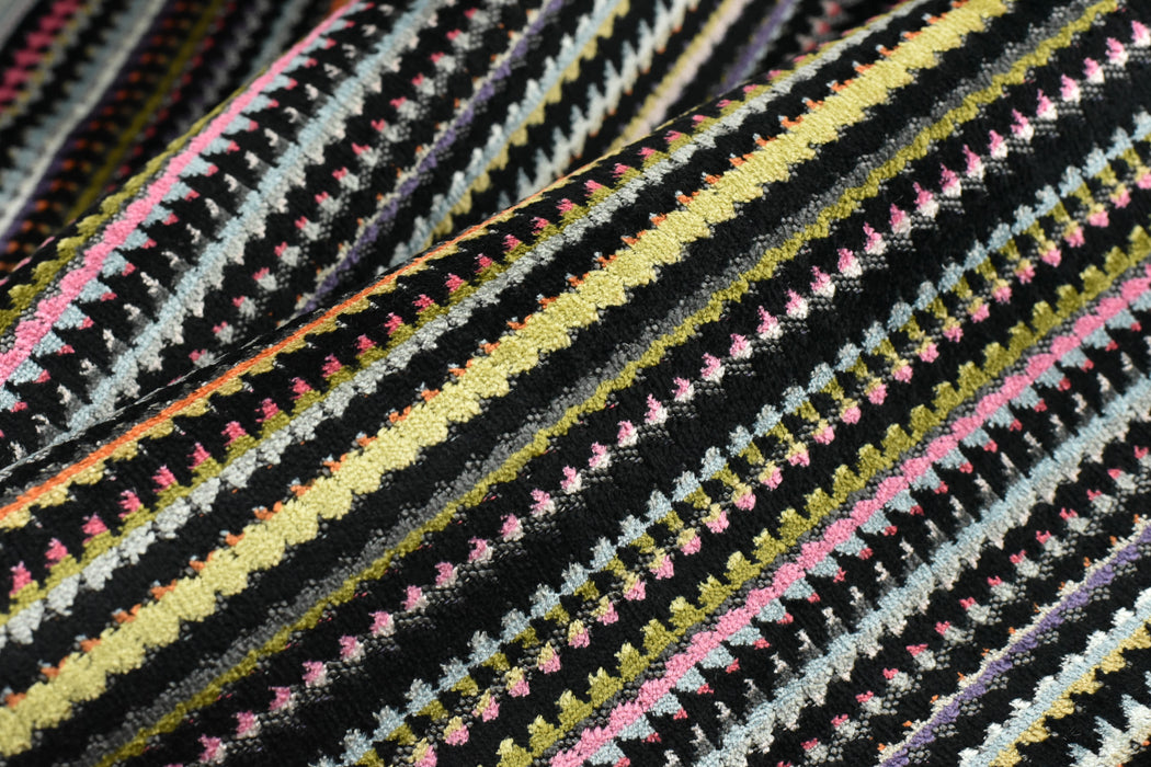 Heavy Weight Colorful Boho Zig Zag Striped Cut Velvet Upholstery Fabric|Vintage Geometric Sofa Fabric|Multicolor Textured Furniture Fabric