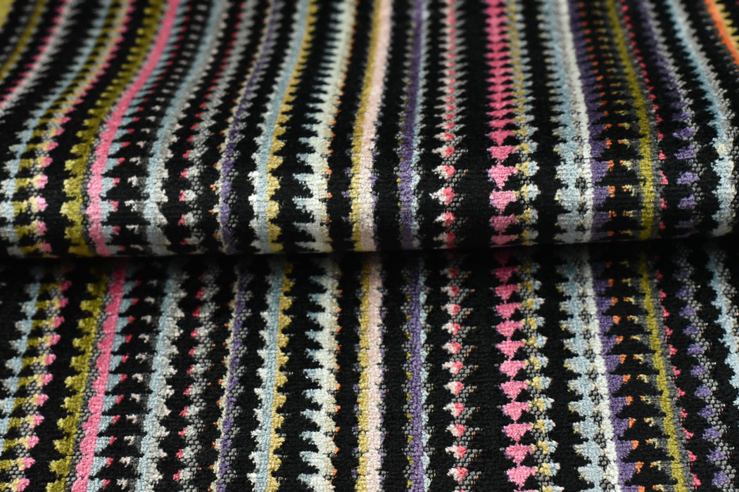 Heavy Weight Colorful Boho Zig Zag Striped Cut Velvet Upholstery Fabric|Vintage Geometric Sofa Fabric|Multicolor Textured Furniture Fabric