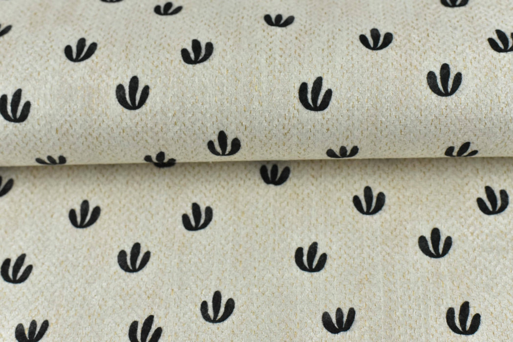 Minimalist Abstract Floral Print On Woven Upholstery Fabric in Cream White Black|Dark Brown Heavy Soft Hand Fabric For Dining Chair Pillow