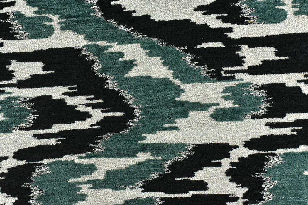 Heavyweight Vintage Black White Beige Wavy Ikat Pattern Chenille Woven Upholstery Fabric For Chair|Raised Abstract Geometric Jacquard Fabric