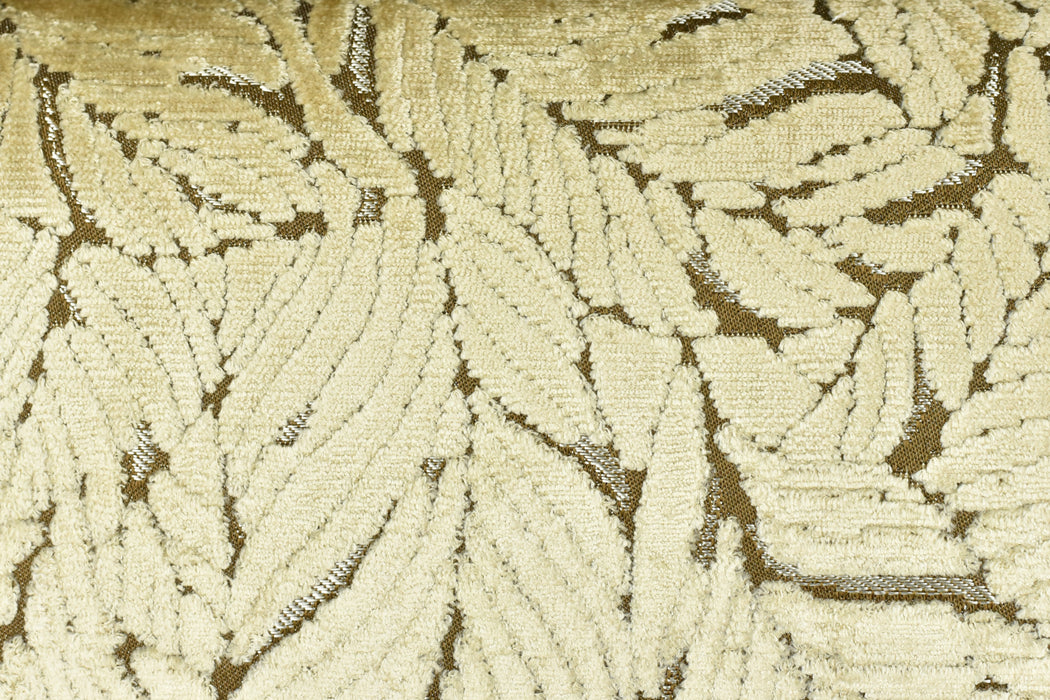 Heavy Weight Leaf Pattern Antique Gold Cut Velvet Upholstery Fabric For Chair|Luxury 3D Raised Botanical Furniture Fabric For Couch Ottoman