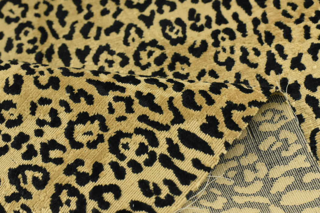 Heavy Weight 75% Cotton Black Gold Leopard Cut Velvet Upholstery Fabric|Cheetah Geometric Animal Luxury Furniture Fabric For Ottoman Chair