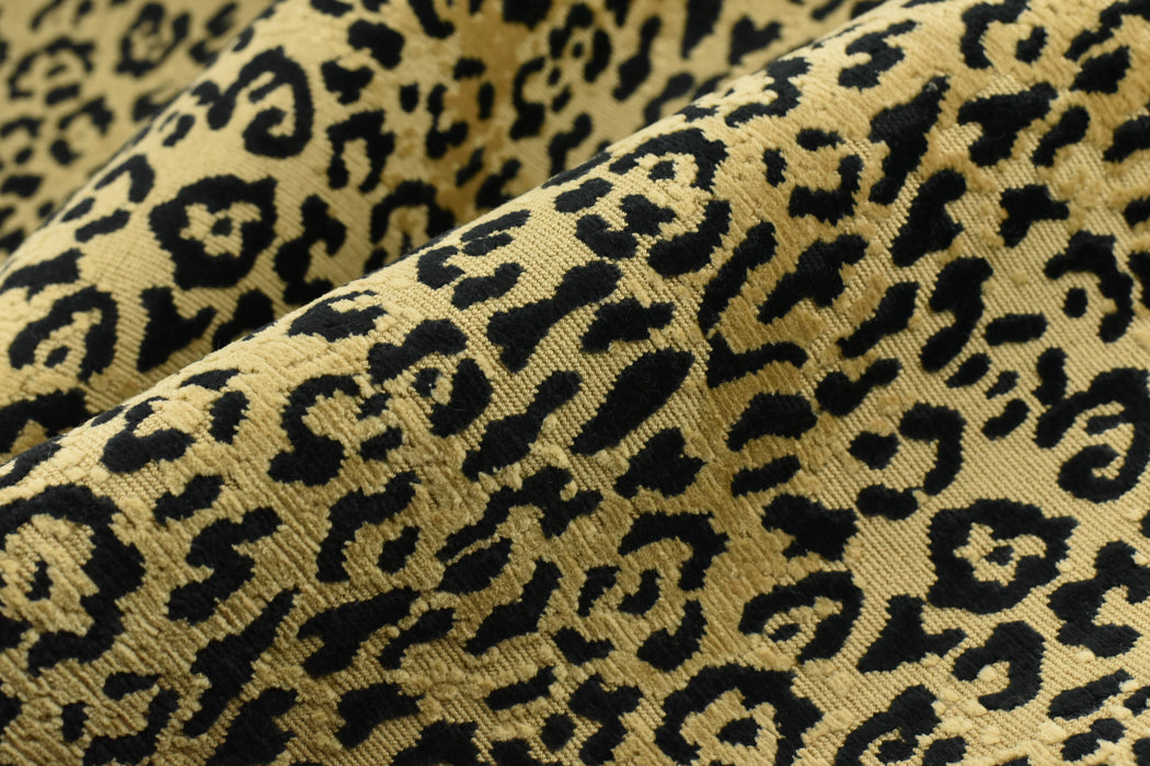 Heavy Weight 75% Cotton Black Gold Leopard Cut Velvet Upholstery Fabric|Cheetah Geometric Animal Luxury Furniture Fabric For Ottoman Chair