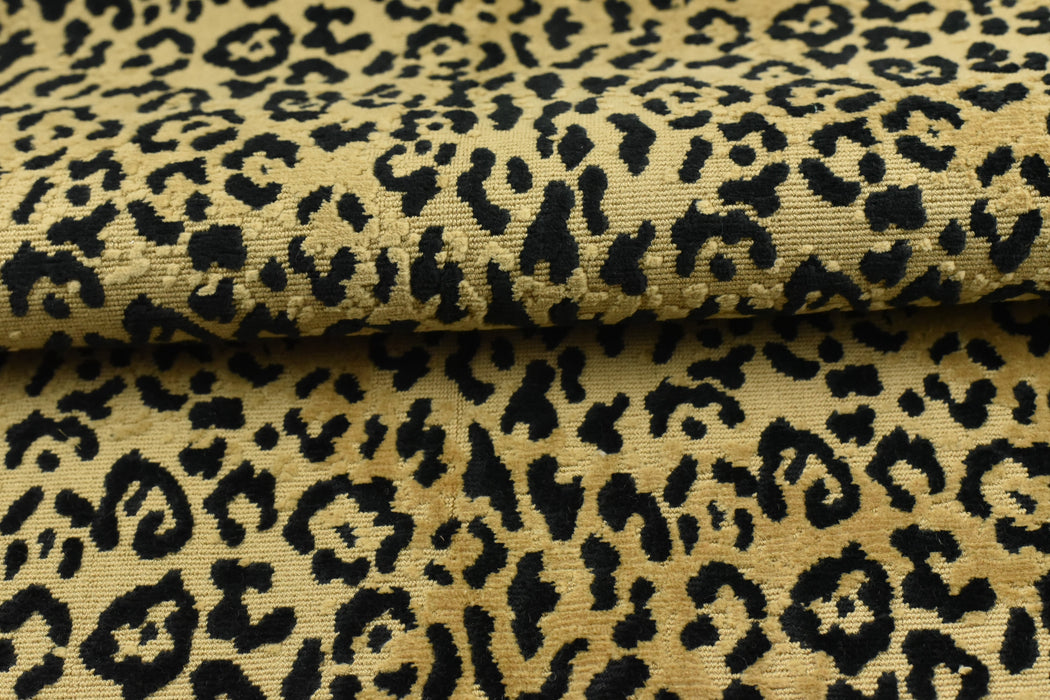 Heavy Weight 75% Cotton Black Gold Leopard Cut Velvet Upholstery Fabric|Cheetah Geometric Animal Luxury Furniture Fabric For Ottoman Chair