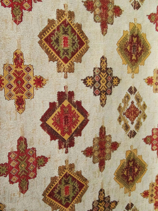 Turkish Design Cotton Blend Jacquard Floral Geometric Upholstery Fabric |Ethnic Curtain and Chair Fabric By The Yard Rust