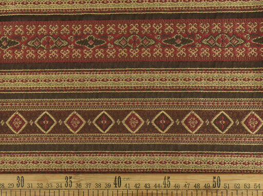 Vintage Bohemian Boho Ethnic Upholstery Fabric in Red Brown Gold|Trendy Southwest Geometric Stripe Furniture Upholstery Fabric For Chair Swatch Brown