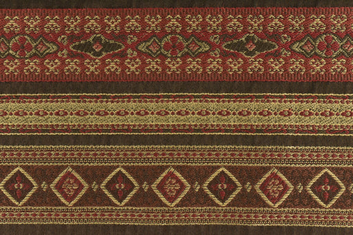 Vintage Bohemian Boho Ethnic Upholstery Fabric in Red Brown Gold|Trendy Southwest Geometric Stripe Furniture Upholstery Fabric For Chair Brown