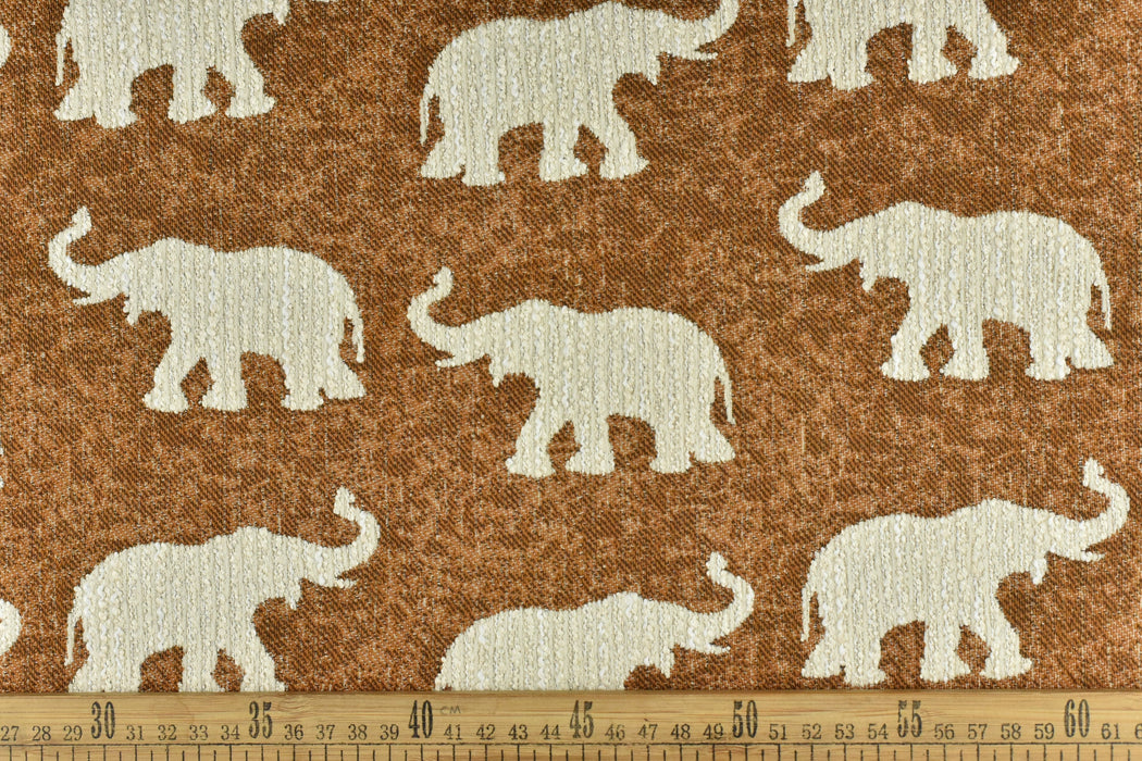 Vintage Wild Animal Woven Upholstery Fabric in Gold Cream|Elephant Fabric By The Yard For Chair Cushion Ottoman