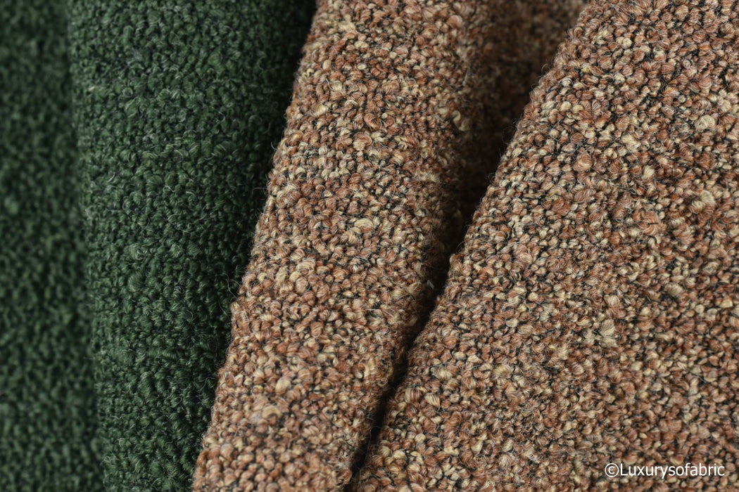 Heavy Wool Blended Green Brown Boucle Fabric Texture Chunky Upholstery Fabric By The Yard/57" Width 610GSM