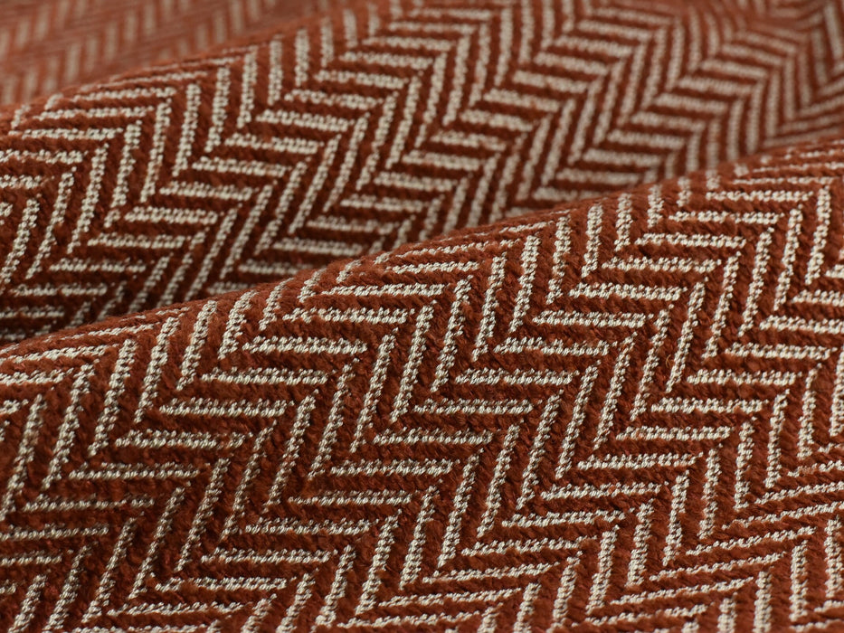 Burnt Orange Herringbone Geometric Twill Wool Blend Upholstery Fabric | Home Accent Vintage Upholstery Fabric | Herringbone Geometric Fabric