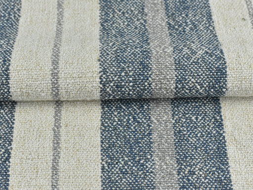 Vintage Grain Sack Fabric Extra Heavy Weight Cotton Linen Blend Cream Blue Stripped Chunky Upholstery Fabric By The Yard 57" 850 GSM