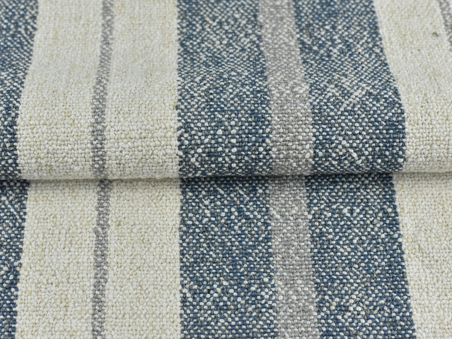 Vintage Grain Sack Fabric Extra Heavy Weight Cotton Linen Blend Cream Blue Stripped Chunky Upholstery Fabric By The Yard 57" 850 GSM