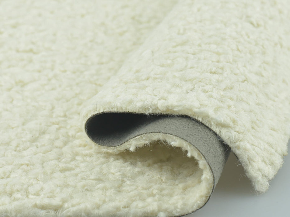 OFF Cream Sherpa Fabric Suede Backing Natural Sheepskin Faux Fur Upholstery Fabric|Heavy&Chunky Curly Textured Fleece Upholstery Fabric