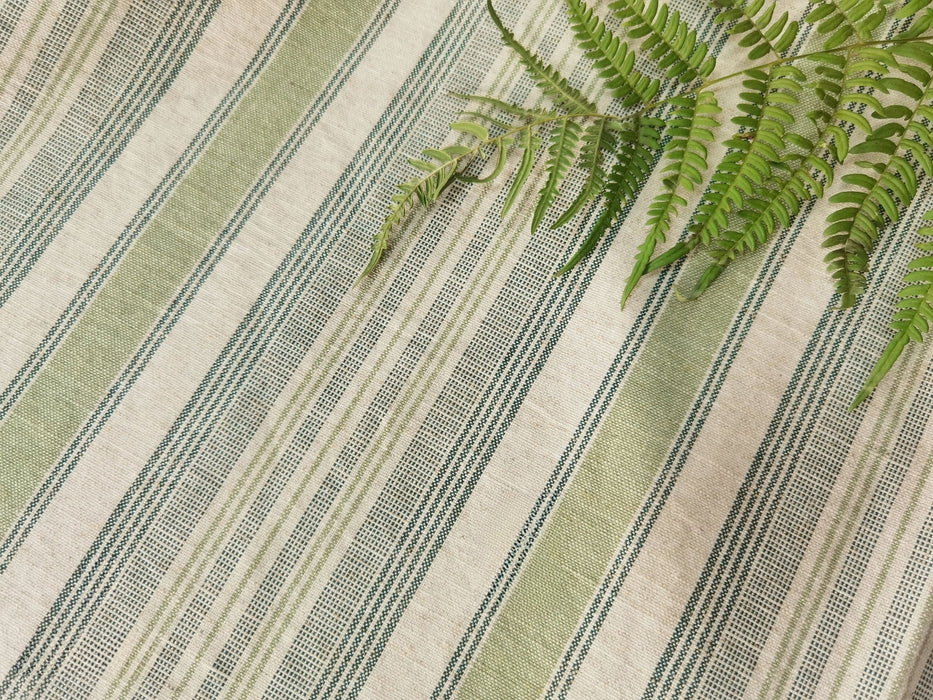 Green Cotton Linen Stripe Jacquard Upholstery&Drapery Fabric|Vintage Ticking Fabric Upholstery For Chair Pillow|Rustic Farmhoue Fabric