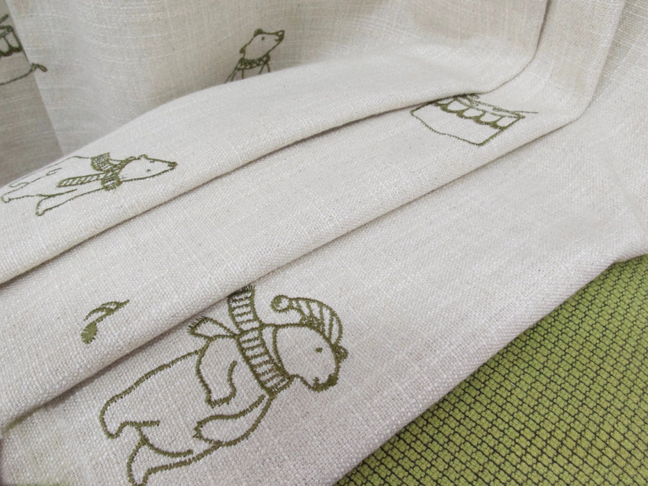 Kids Curtain Fabric Cotton Linen Blended Animal Embroidery Upholstery Fabric|Furnishing Fabric For Pillow|Natural Cream Drapery Fabric