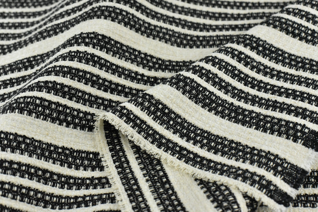 Heavy Linen and Orgaic Cotton Blended Striped Textured Upholstery Fabric in Black and White|Vintage Upholstery Fabric For Chair By The Yard