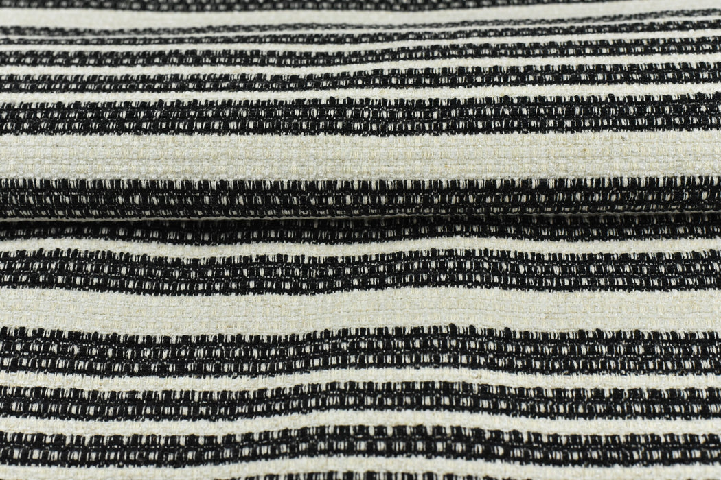 Heavy Linen and Orgaic Cotton Blended Striped Textured Upholstery Fabric in Black and White|Vintage Upholstery Fabric For Chair By The Yard