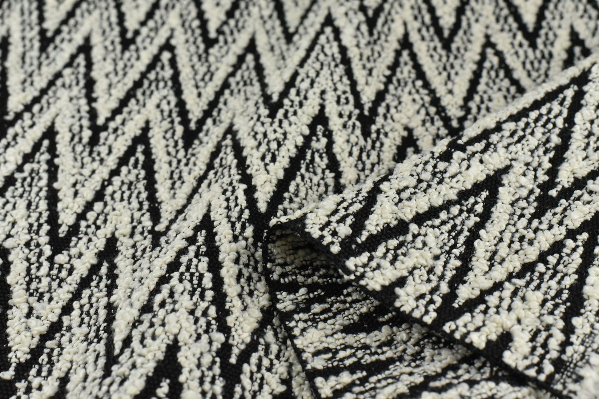 Extra Heavy Weight Herringbone Boucle Textured Upholstery Fabric in Black and White|Designer Geometric Boucle Fabric By The Yard 55"/860GSM
