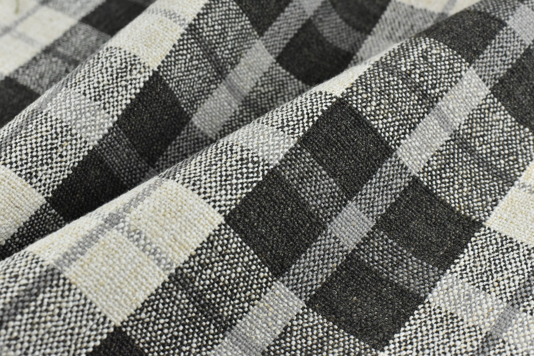 Heavy Weight Cotton Linen Blend Woven Vintage Tartan Plaid Upholstery Fabric For Chair|Modern Farmhouse Blue Geometric Textured Fabric