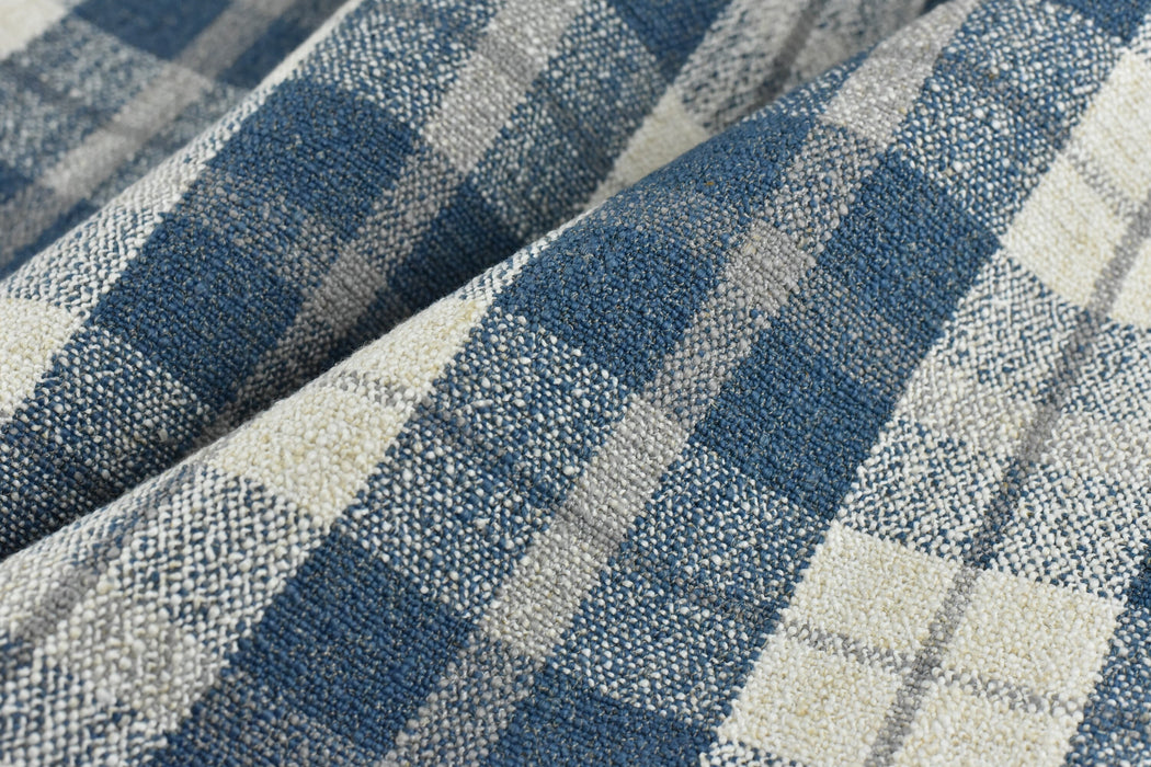 Heavy Weight Cotton Linen Blend Woven Vintage Tartan Plaid Upholstery Fabric For Chair|Modern Farmhouse Blue Geometric Textured Fabric