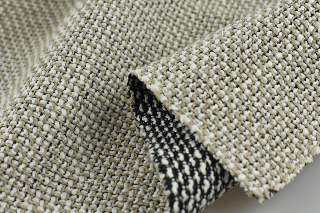 Heavy Weight Wool Blended Upholstery Fabric in Oatmeal and White|Chunky Woven Heavy Duty Dining Chair Fabric in Grey and White