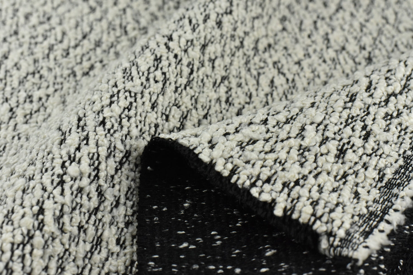 Extra Heavy Weight Big Curl Boucle Textured Upholstery Fabric in Black and White|Designer Boucle Fabric For Furniture Chair Sofa 55"/970GSM