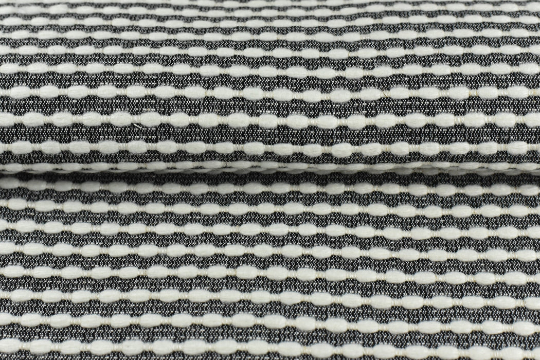 Natural White and Black Wool Linen Two Tone Striped Upholstery Fabric|Rich Textured Boucle Upholstery Fabric -55"W/652GSM