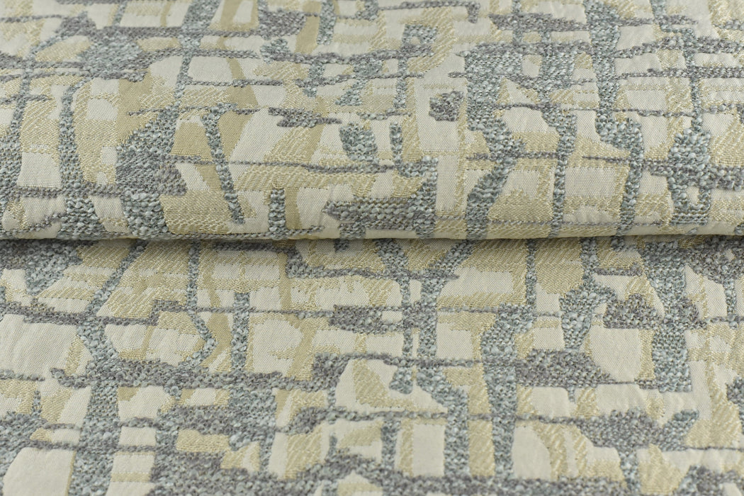 Autumn 2023 New Abstract Geometric Boucle Textured Jacquard Upholstery Fabric|Heavyweight Upholstery Fabric in Tan Cream Grey