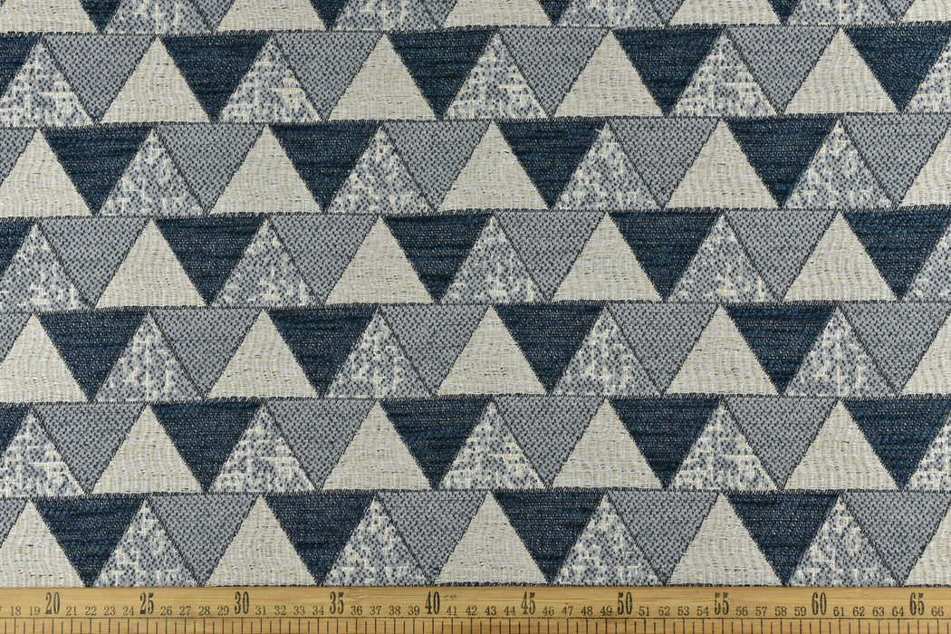 Autumn 2023 New Triangle Geometric Textured Jacquard Upholstery Fabric In Navy Blue Cream Grey|Heavy Duty Home Decor Fabric For Chair Pillow