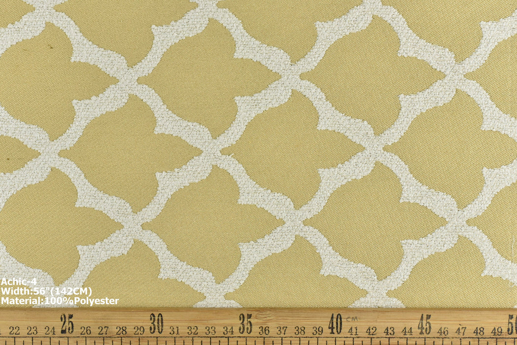 Yellow Upholstery Farmhouse Cotton Linen Blend Upholstery Fabric For Chair|Strip Floral Geometric Jacquard Fabric For Bench Pillow