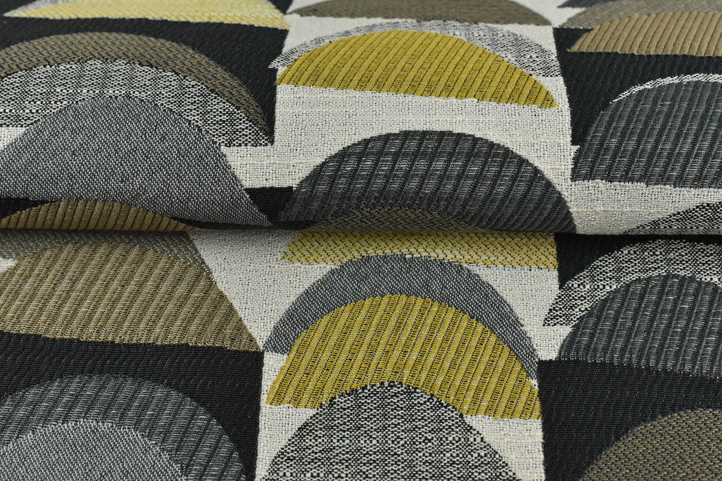 Geometric Half Moon Jacquard Upholstery Fabric in Taupe|Yellow Green Upholstery Fabric For Dining Chair,Sofa, Couch