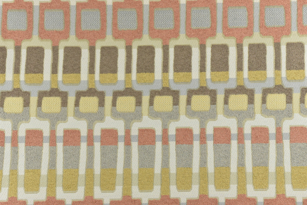 Autumn 2023 New Rainbow Boucle Jacquard Woven Geometric Upholstery Fabric|Geometric Art Design Fabric In Coral Cream Grey Furnishing Fabric