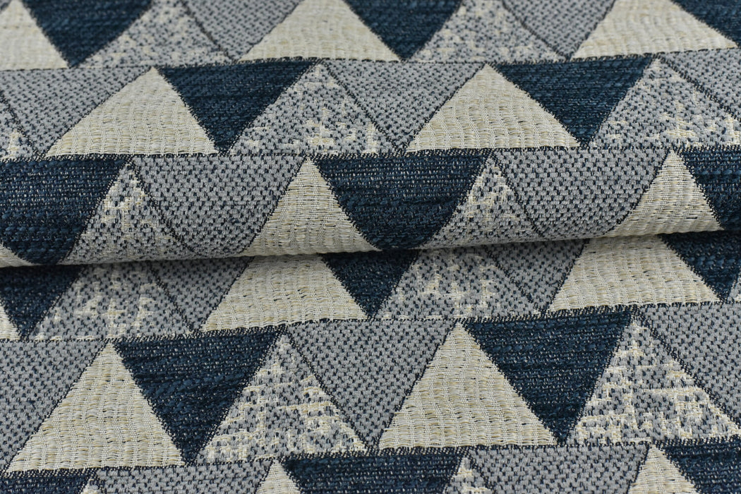 Autumn 2023 New Triangle Geometric Textured Jacquard Upholstery Fabric In Navy Blue Cream Grey|Heavy Duty Home Decor Fabric For Chair Pillow