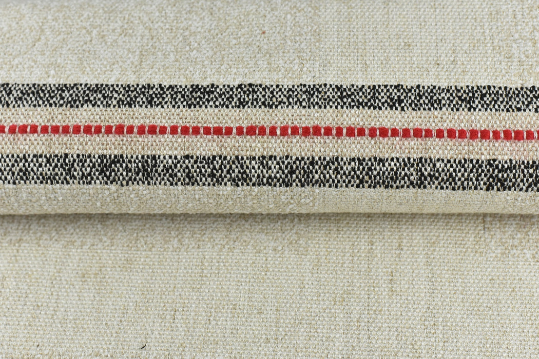 Vintage Heavy Wool Linen Blend Black and Red Stripe Upholstery Fabric|Strip Geometric Soft Fabric For Couch Chair Drapery Table Runner