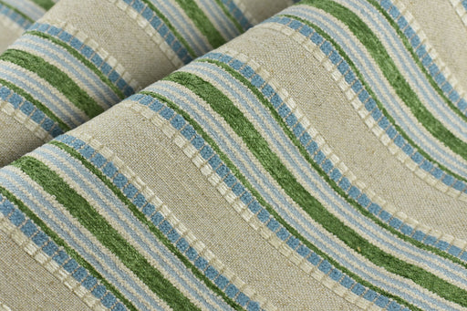 Woven Textured Linen Blend Farmhouse Green and Blue Stripe Jacquard Upholstery Fabric|Country Geometric Fabric For Chair Upholstery 110”W