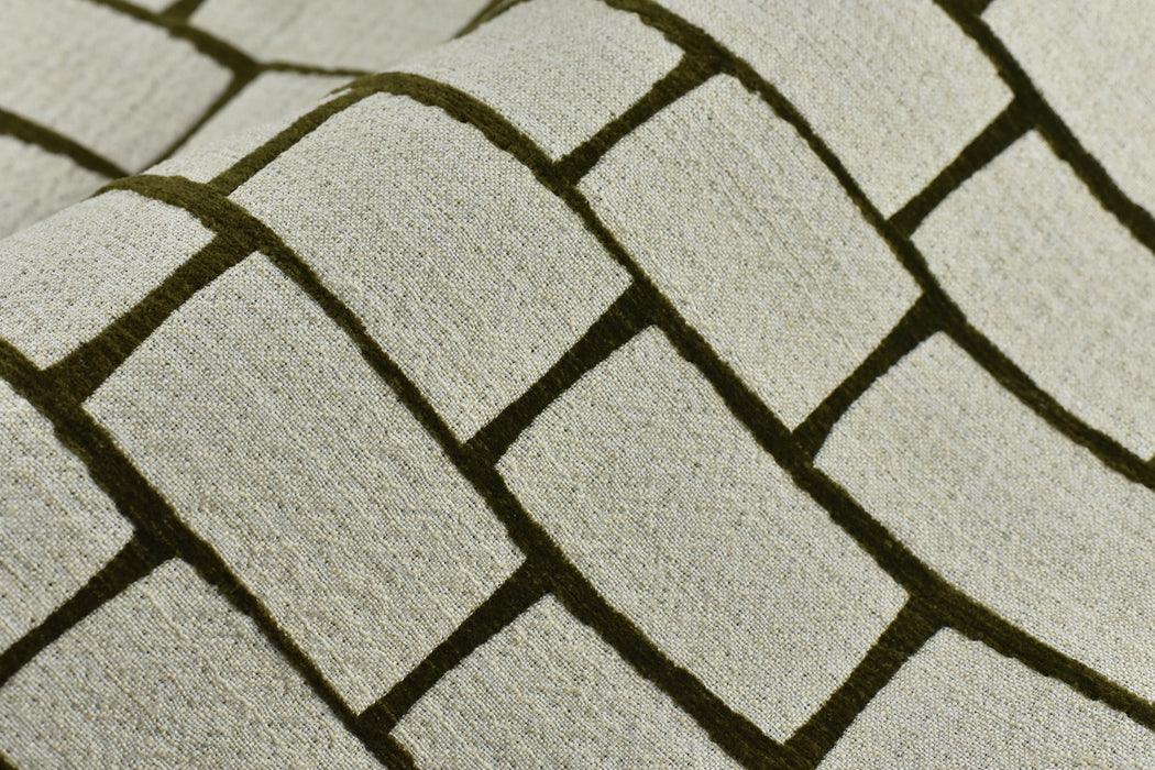 Heavy Weight Geometric Upholstery Fabric with Olive Chenille Square Pattern|Chunky Woven Textile Fabric For Chair|Reupholstery Project Idea