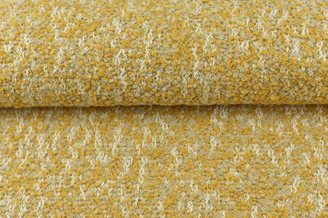 Heavy Weight Yellow and White Textured Boucle Upholstery Fabric|Heavy Duty Upholstery Fabric For Dining Chair,Couch,Stool-55"W/760GSM