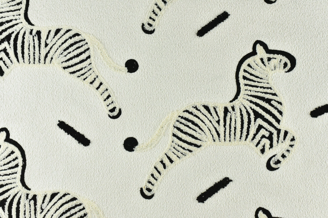 Modern Black And White Playful Zebras Embroidered Upholstery Fabric By The Yard|Exotic Animal Fabric For Pillow,Ottoman,Bench