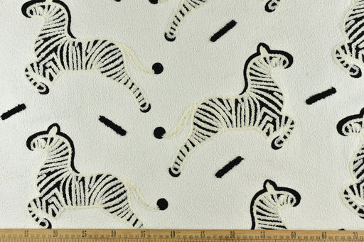 Modern Black And White Playful Zebras Embroidered Upholstery Fabric By The Yard|Exotic Animal Fabric For Pillow,Ottoman,Bench