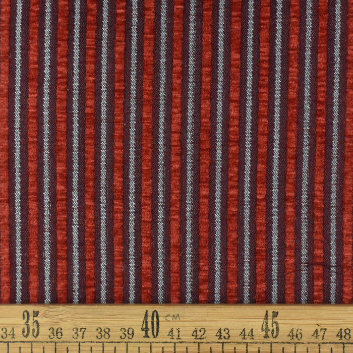 Retro Red Verticle Chenille Stripe Pattern Wovens Solids Upholstery Fabric by the Yard