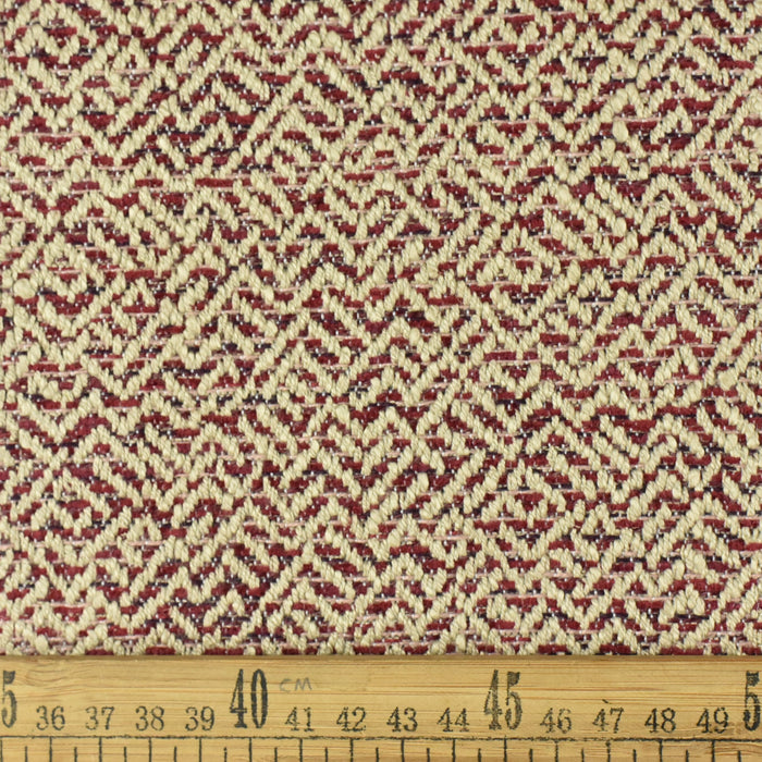 Beige And Burgundy Geometric Linen Rayon Upholstery Fabric For Home Decor Chair Couch Reupholstery